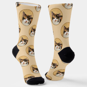 Calico Cat Portrait Malerei Niedliche Kunst Socken