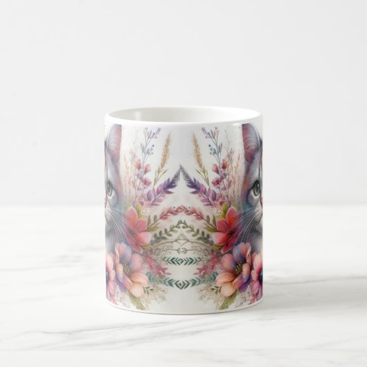 Calico Cat Portrait mit Blume Kaffeetasse (Mittel)