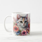 Calico Cat Portrait mit Blume Kaffeetasse (Links)
