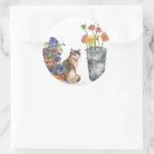 Calico Cat Stiefmütterchen Daisies Wasserfarbe "Do Runder Aufkleber (Tasche)