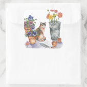 Calico Cat Stiefmütterchen Daisies Watercolor "Don Quadratischer Aufkleber (Tasche)