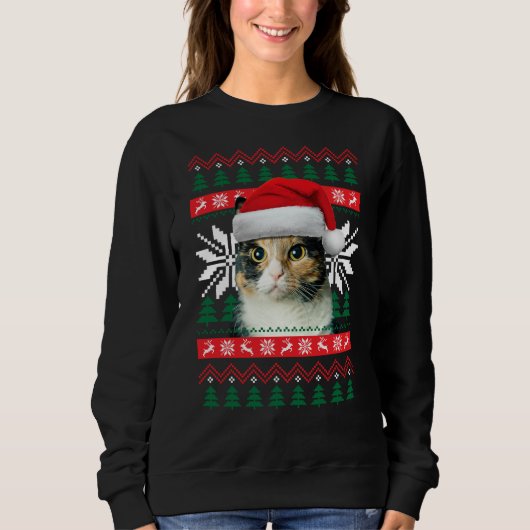 Calico Cat Ugly Christmas Sweater Style Weihnachts Sweatshirt (Vorderseite)