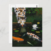 Calico Cat und Koi Fish Postkarte (Vorne/Hinten)