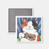 Calico Cat und Teddy Bear | Cat Art Magnet (Vorderseite/Rückseite)