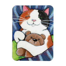 Calico Cat und Teddy Bear schlafen Magnet