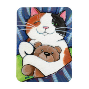 Calico Cat und Teddy Bear schlafen Magnet
