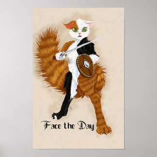 Calico Cat Warrior Grimalkin mit Schwert und Schil Poster