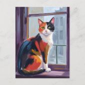 Calico Cat | Watercolor Windowsill Pet Postkarte (Vorderseite)