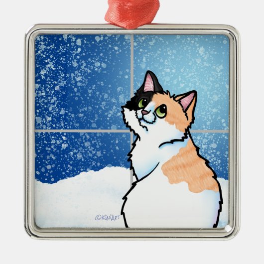 Calico Cat Window Metall Ornament Ornament Aus Metall (Vorne)