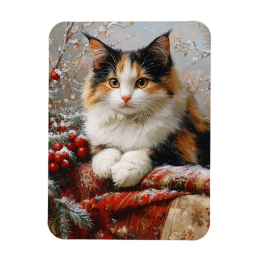 Calico Cat Winter Scene Painting flexibel Magnet (Vertikal)