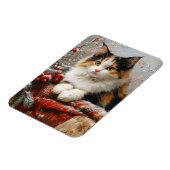 Calico Cat Winter Scene Painting flexibel Magnet (Linke Seite)