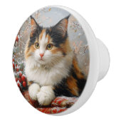 Calico Cat Winter Scene Painting Keramikknauf (Rechts)