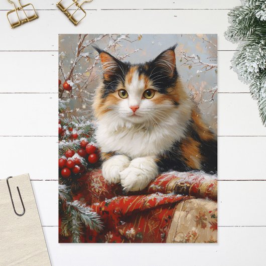 Calico Cat Winter Scene Painting Postkarte