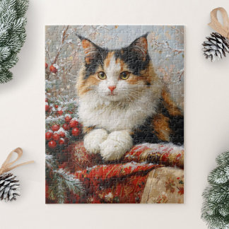 Calico Cat Winter Scene Painting Puzzle