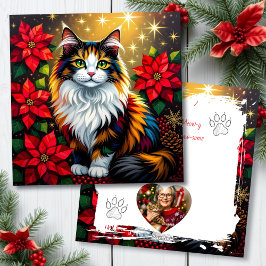 Calico Cat with Poinsettias Custom Christmas Feiertagskarte