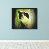 Calico Curtain Cat Leinwanddruck (Insitu (Holzboden))