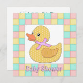 Calico Duckling Pink Bow Pastel Squares Dusche A Einladung (Vorne/Hinten)