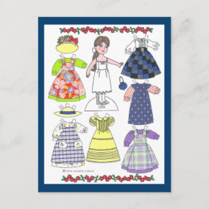 Calico Girl Lillie Paper Doll Postcard Postkarte