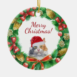 Calico Hauskatze frohe Weihnachten Keramik Ornament