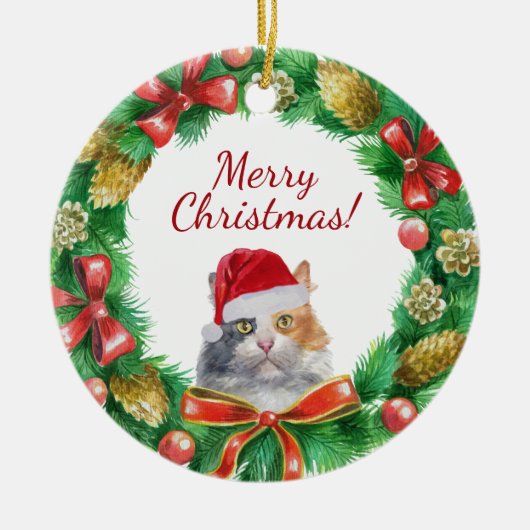 Calico Hauskatze frohe Weihnachten Keramik Ornament (Vorne)