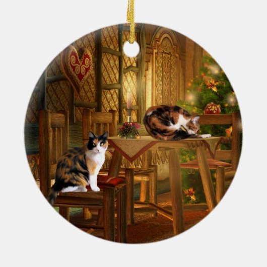 Calico Kätzchens Weihnachten Keramik Ornament (Hinten)