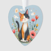 Calico Katze im blühenden Garten lächeln Ornament (Vorderseite)