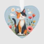 Calico Katze im blühenden Garten lächeln Ornament (Vorderseite)