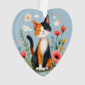 Calico Katze im blühenden Garten lächeln Ornament (Vorderseite)