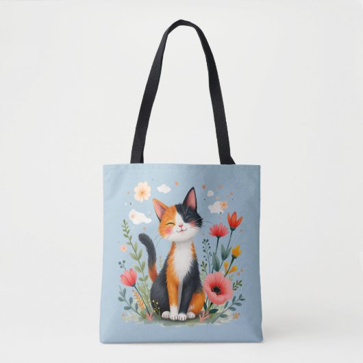 Calico Katze im blühenden Garten lächeln Tasche (Vorderseite)