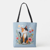 Calico Katze im blühenden Garten lächeln Tasche (Rückseite)