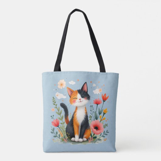 Calico Katze im blühenden Garten lächeln Tasche (Rückseite)