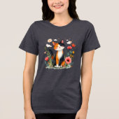 Calico Katze im blühenden Garten lächeln Tri-Blend Shirt (Vorderseite)