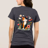 Calico Katze im blühenden Garten lächeln Tri-Blend Shirt (Rückseite)