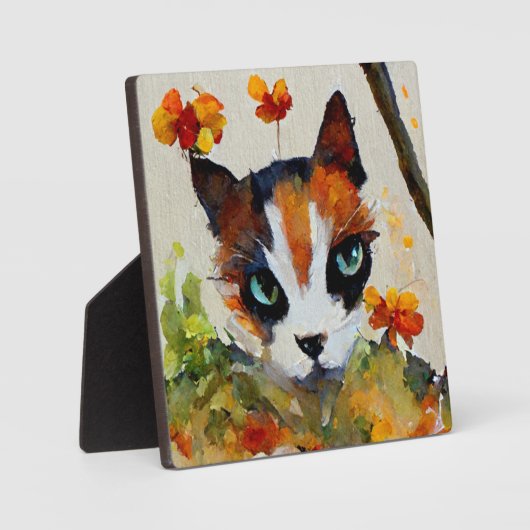 Calico Katze im Garten Fotoplatte (Vorderseite)