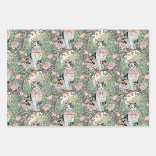 Calico Katze im Garten mit Blume Geschenkpapier Set (Vorderseite)
