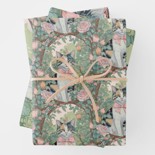Calico Katze im Garten mit Blume Geschenkpapier Set (Beispiel)