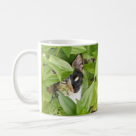 Calico Katze in den Zinnien Kaffeetasse (Links)