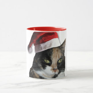 Calico Katze mit einem Santa Claus Hat Tasse