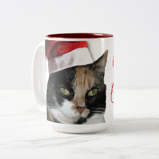 Calico Katze mit einem Santa Claus Hat Zweifarbige Tasse