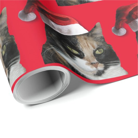 Calico Katze mit einem Weihnachtsmann Geschenkpapier (Rolleneckpunkt)