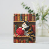 Calico Katze mit Garn auf einer virtuellen Bibliot Postkarte (Stehend Vorderseite)
