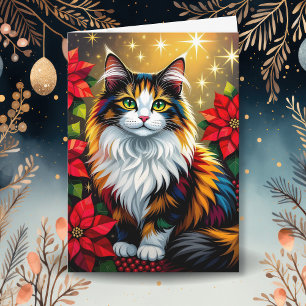 Calico-Katze mit Weihnachtsstern Custom Weihnachte Feiertagskarte