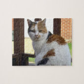 Calico-Katze sitzt auf der Decke Puzzle (Horizontal)