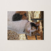 Calico Katze sitzt im Garten Puzzle (Horizontal)