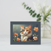 Calico Katze und Blume Postkarte (Stehend Vorderseite)