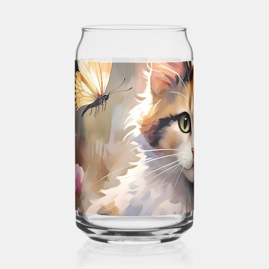 Calico Katze und Schmetterlinge im Frühlingspark Dosenglas (Vorderseite)