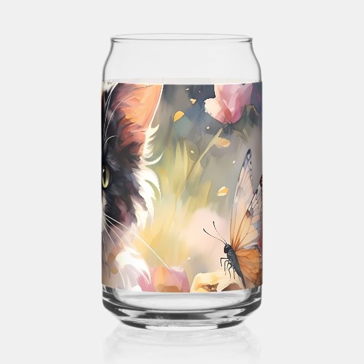Calico Katze und Schmetterlinge im Frühlingspark Dosenglas (Rückseite)