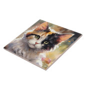 Calico Katze und Schmetterlinge im Frühlingspark Fliese (Seite)