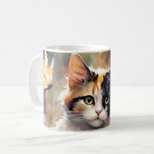Calico Katze und Schmetterlinge im Frühlingspark Kaffeetasse (Vorderseite Links)