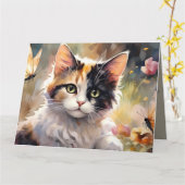 Calico Katze und Schmetterlinge im Frühlingspark Karte (Gelbe Blume)